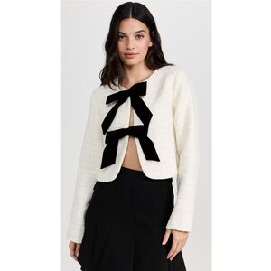 Line & Dot Kinzie Ivory Tweed Cropped Jacket Velvet Bow Metallic Blazer Coquette